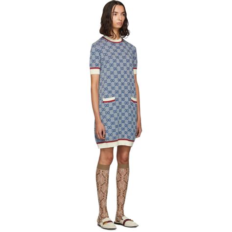 ssense blue gucci wool|Gucci: Blue Wool GG Dress .